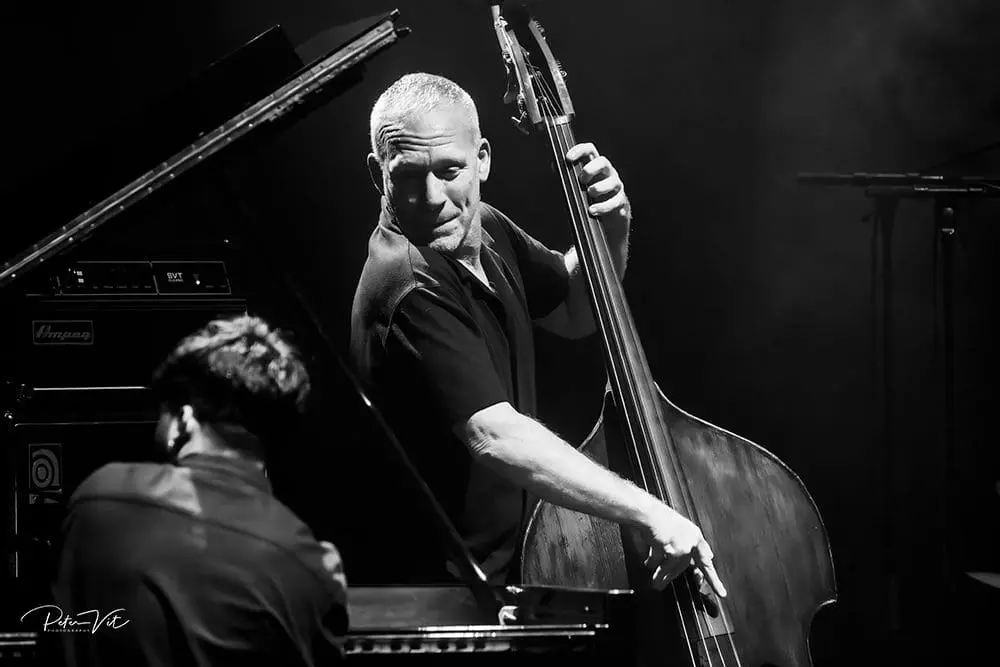 Avishai Cohen New Trio - Avishai Cohen with double bass - credit Peter Vit-
