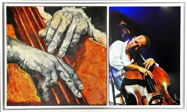 Painting of Avishai's hands painting the Bass
