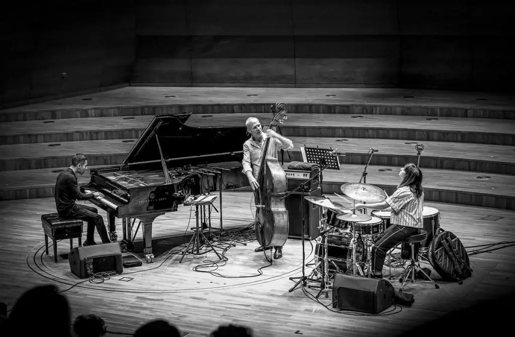 Trio Live Show 2021 - Avishai Cohen Trio playing (Black and white)