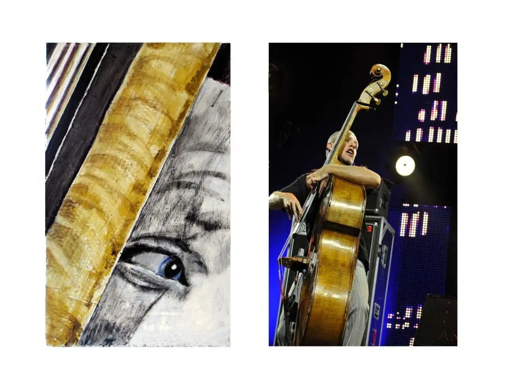 Painting of Avishai's Hands playing the Double Bass